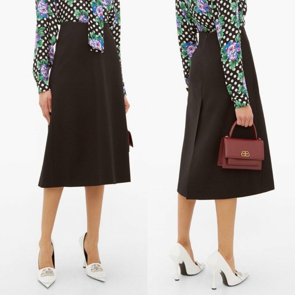 BALENCIAGA '19 RTW A Line Wool Gabardine Skirt